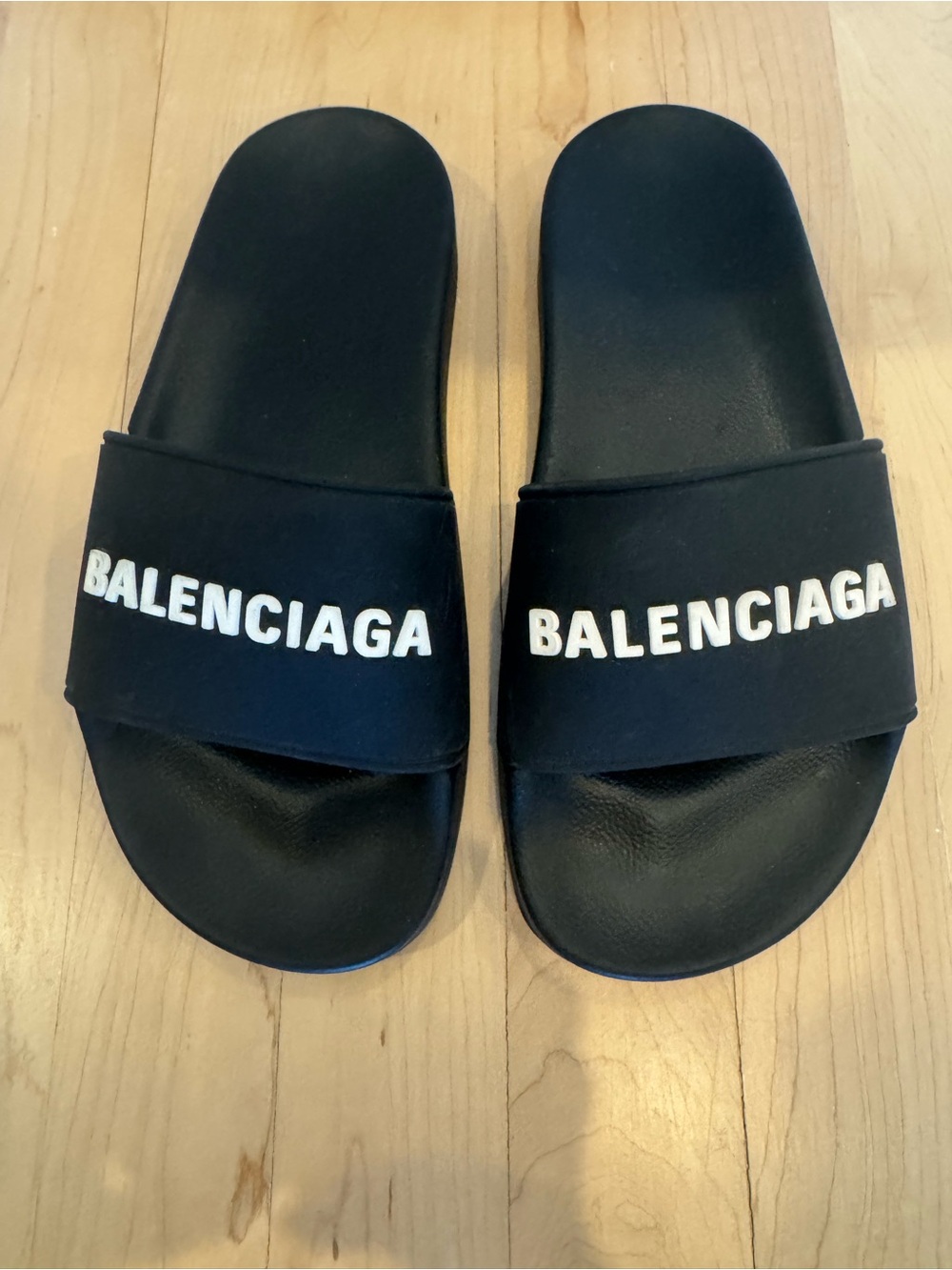 Balenciaga Black Slide Sandals with White Logo